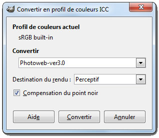 options conversion profil ICC