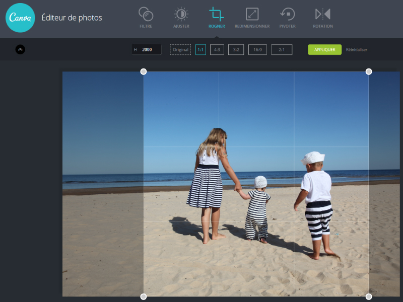 exemple comment recadrer photo avec l'outil en ligne et gratuit canva